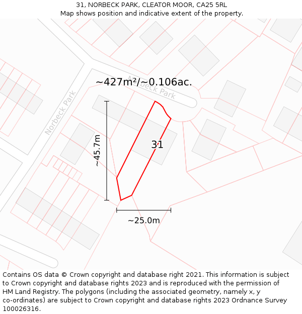 31, NORBECK PARK, CLEATOR MOOR, CA25 5RL: Plot and title map