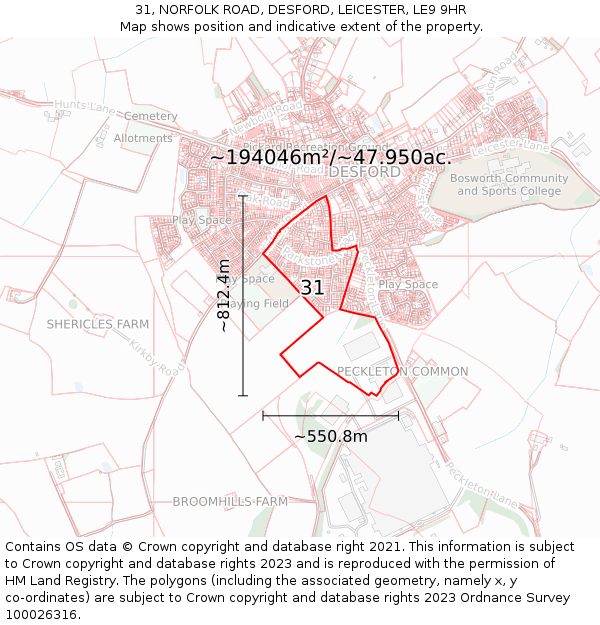 31, NORFOLK ROAD, DESFORD, LEICESTER, LE9 9HR: Plot and title map