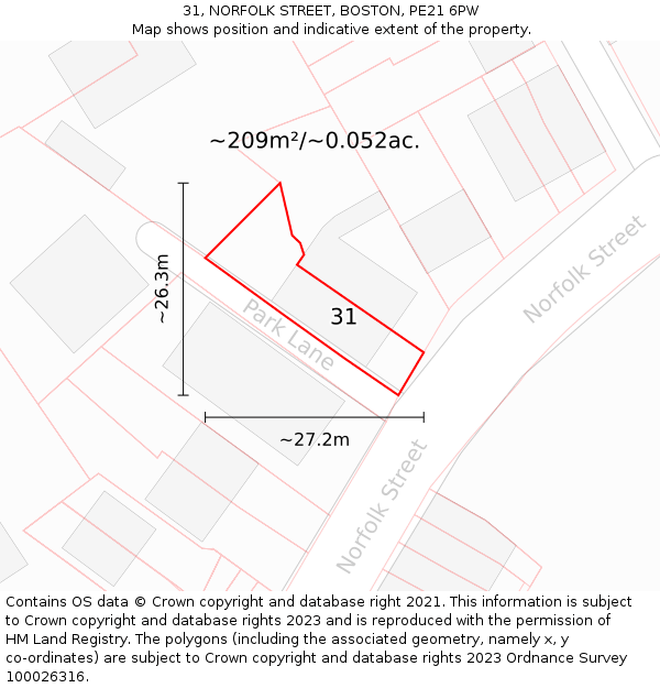 31, NORFOLK STREET, BOSTON, PE21 6PW: Plot and title map