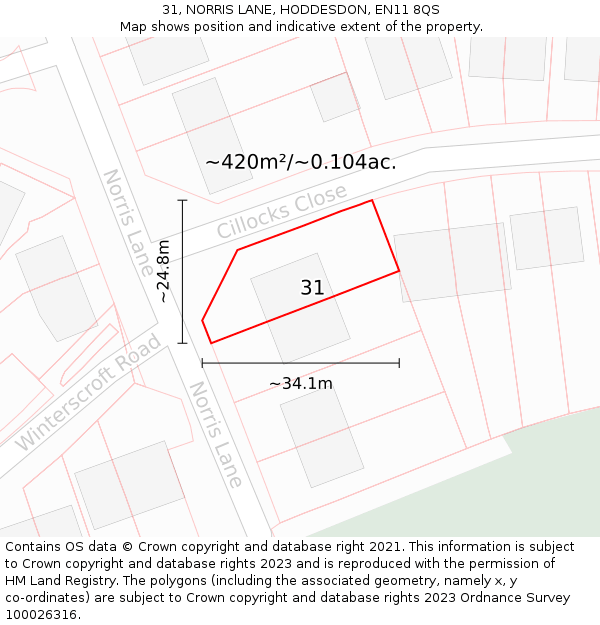 31, NORRIS LANE, HODDESDON, EN11 8QS: Plot and title map