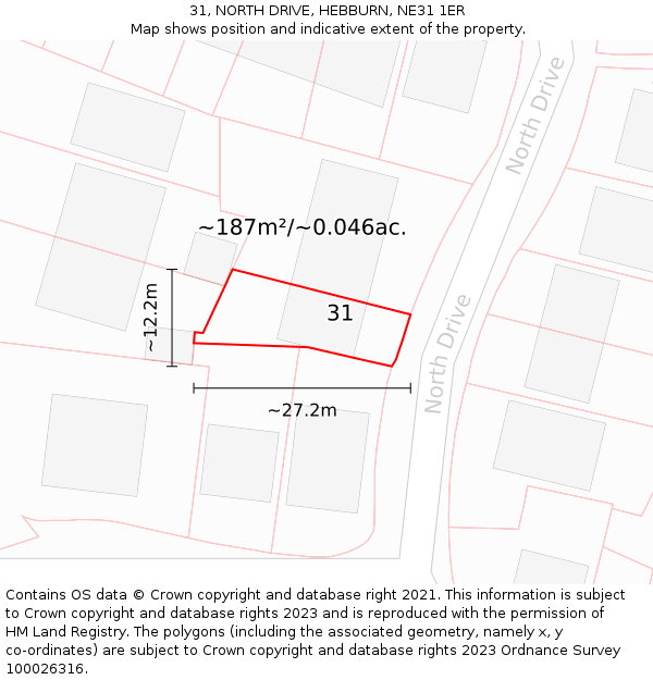 31, NORTH DRIVE, HEBBURN, NE31 1ER: Plot and title map