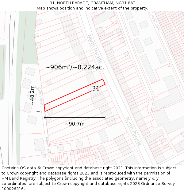 31, NORTH PARADE, GRANTHAM, NG31 8AT: Plot and title map