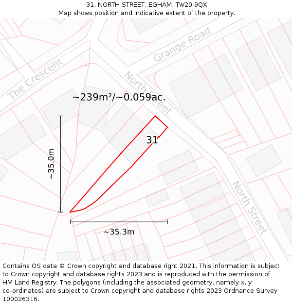 31, NORTH STREET, EGHAM, TW20 9QX: Plot and title map