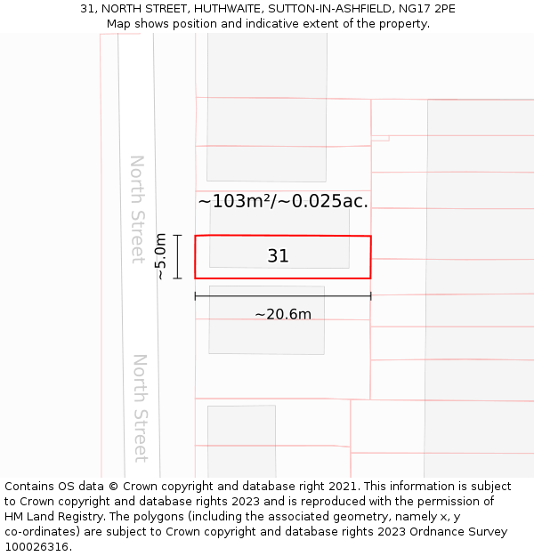 31, NORTH STREET, HUTHWAITE, SUTTON-IN-ASHFIELD, NG17 2PE: Plot and title map