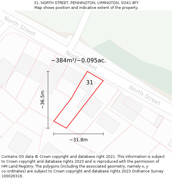 31, NORTH STREET, PENNINGTON, LYMINGTON, SO41 8FY: Plot and title map