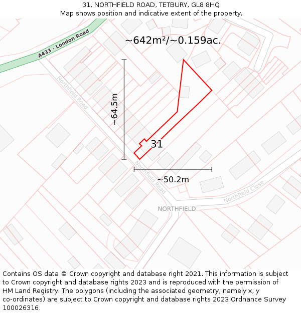 31, NORTHFIELD ROAD, TETBURY, GL8 8HQ: Plot and title map