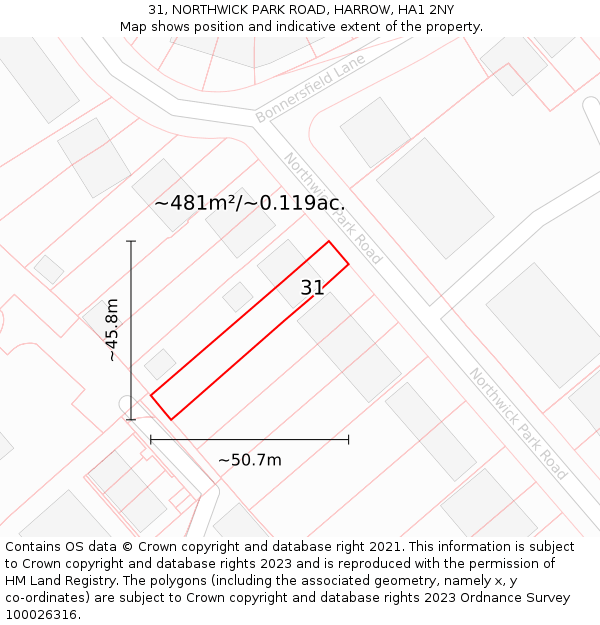 31, NORTHWICK PARK ROAD, HARROW, HA1 2NY: Plot and title map