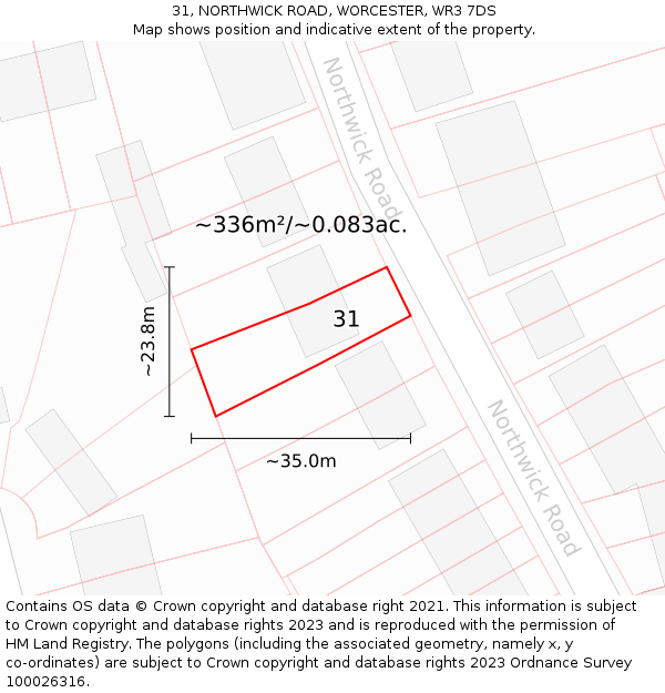 31, NORTHWICK ROAD, WORCESTER, WR3 7DS: Plot and title map