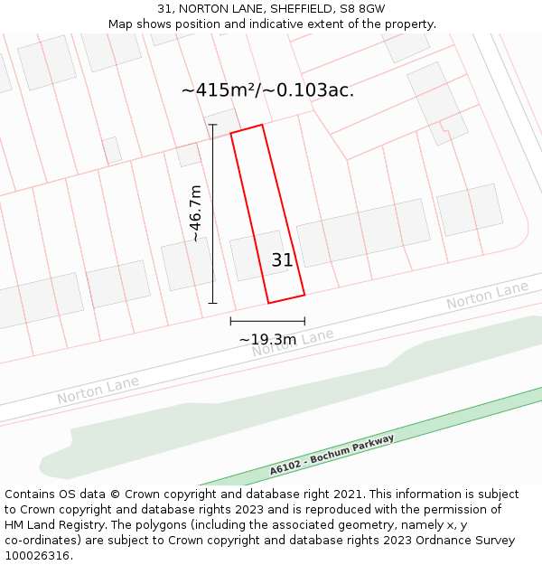 31, NORTON LANE, SHEFFIELD, S8 8GW: Plot and title map