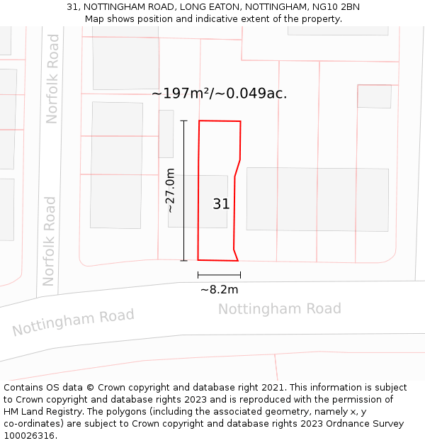 31, NOTTINGHAM ROAD, LONG EATON, NOTTINGHAM, NG10 2BN: Plot and title map