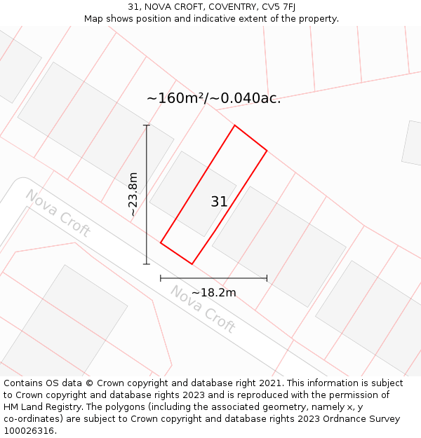 31, NOVA CROFT, COVENTRY, CV5 7FJ: Plot and title map