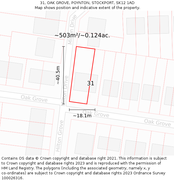 31, OAK GROVE, POYNTON, STOCKPORT, SK12 1AD: Plot and title map