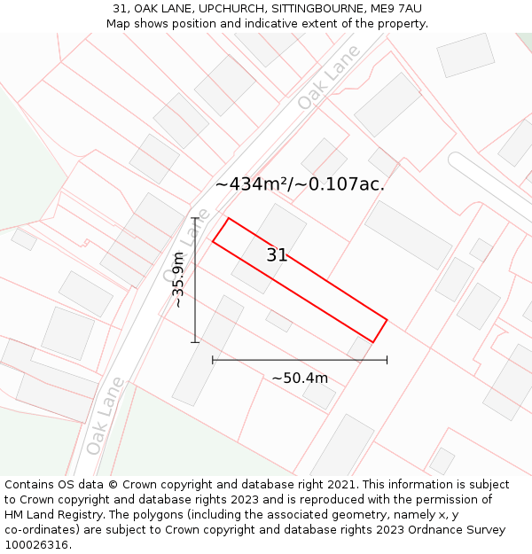 31, OAK LANE, UPCHURCH, SITTINGBOURNE, ME9 7AU: Plot and title map