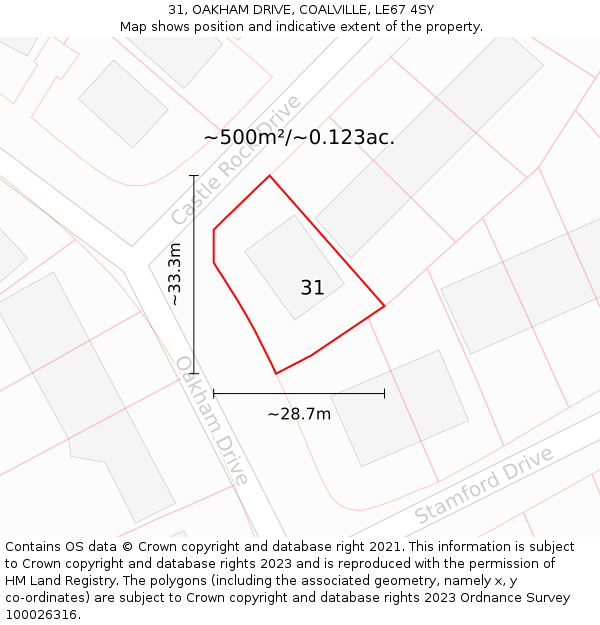 31, OAKHAM DRIVE, COALVILLE, LE67 4SY: Plot and title map