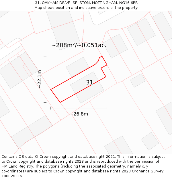 31, OAKHAM DRIVE, SELSTON, NOTTINGHAM, NG16 6RR: Plot and title map