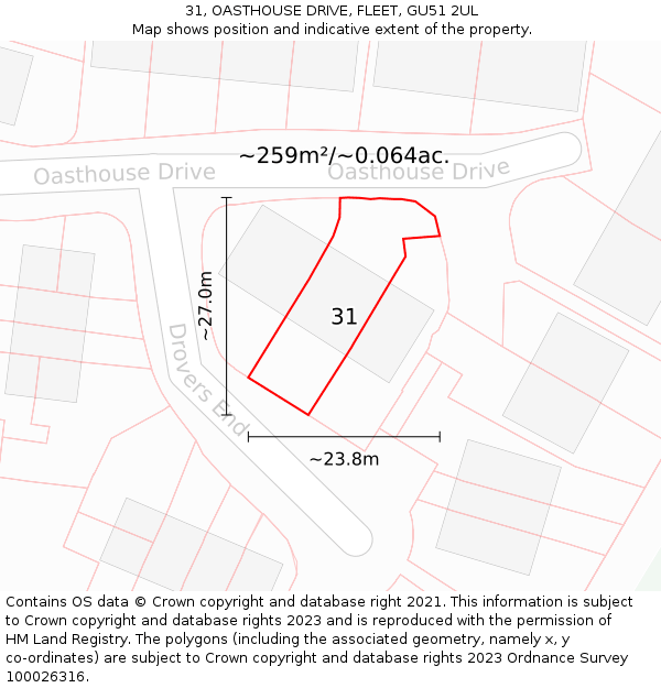 31, OASTHOUSE DRIVE, FLEET, GU51 2UL: Plot and title map