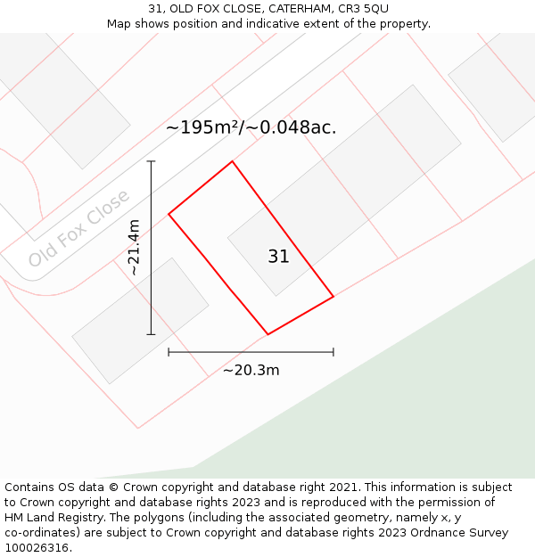 31, OLD FOX CLOSE, CATERHAM, CR3 5QU: Plot and title map