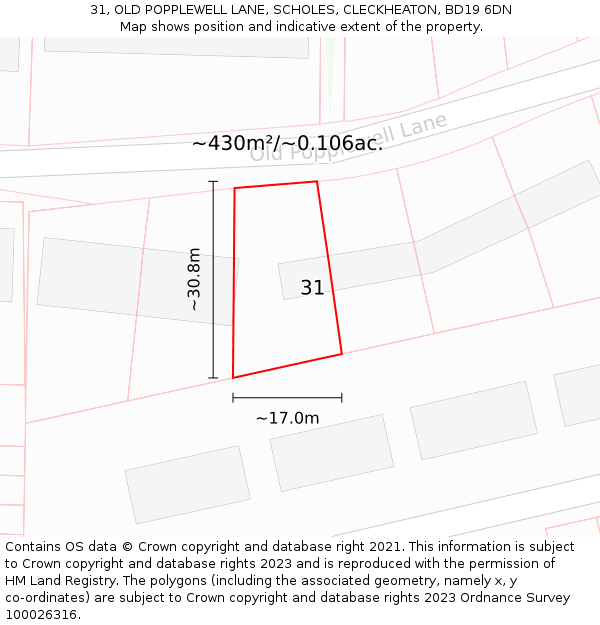 31, OLD POPPLEWELL LANE, SCHOLES, CLECKHEATON, BD19 6DN: Plot and title map