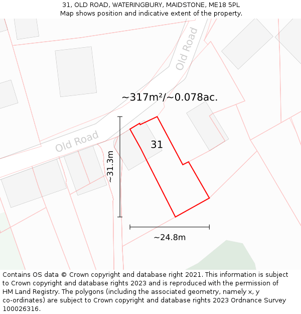 31, OLD ROAD, WATERINGBURY, MAIDSTONE, ME18 5PL: Plot and title map