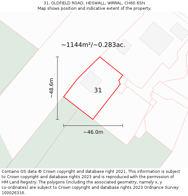 31, OLDFIELD ROAD, HESWALL, WIRRAL, CH60 6SN: Plot and title map