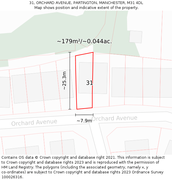 31, ORCHARD AVENUE, PARTINGTON, MANCHESTER, M31 4DL: Plot and title map