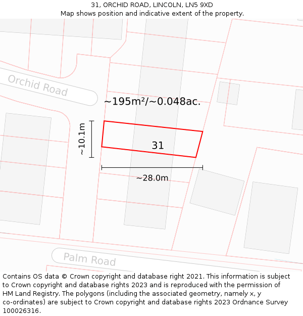 31, ORCHID ROAD, LINCOLN, LN5 9XD: Plot and title map