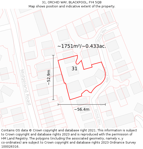 31, ORCHID WAY, BLACKPOOL, FY4 5QB: Plot and title map