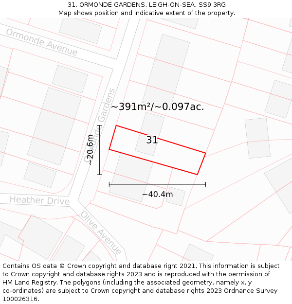 31, ORMONDE GARDENS, LEIGH-ON-SEA, SS9 3RG: Plot and title map