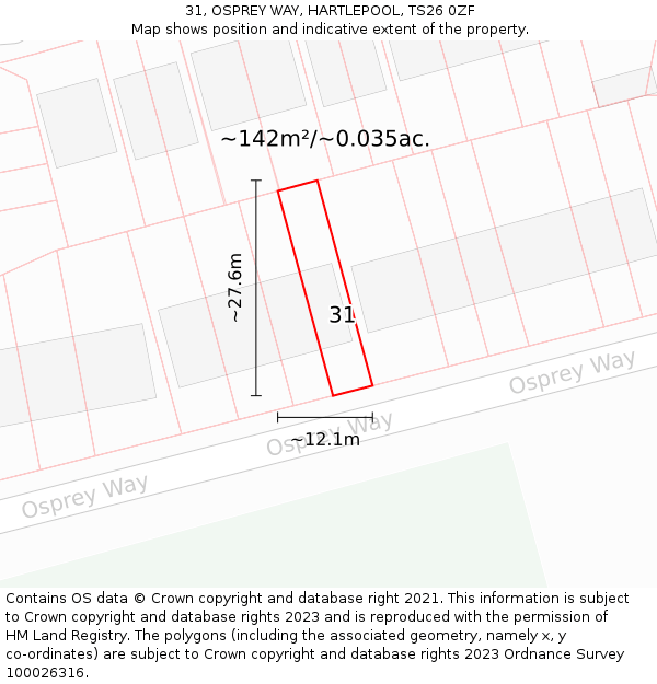 31, OSPREY WAY, HARTLEPOOL, TS26 0ZF: Plot and title map