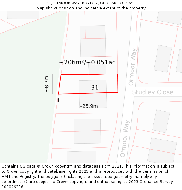 31, OTMOOR WAY, ROYTON, OLDHAM, OL2 6SD: Plot and title map