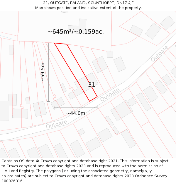 31, OUTGATE, EALAND, SCUNTHORPE, DN17 4JE: Plot and title map