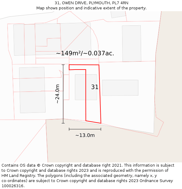 31, OWEN DRIVE, PLYMOUTH, PL7 4RN: Plot and title map