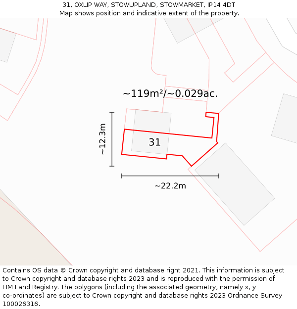 31, OXLIP WAY, STOWUPLAND, STOWMARKET, IP14 4DT: Plot and title map