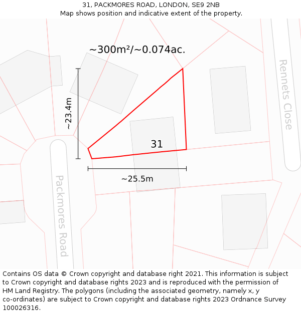 31, PACKMORES ROAD, LONDON, SE9 2NB: Plot and title map