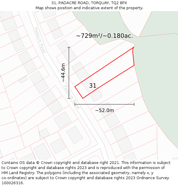 31, PADACRE ROAD, TORQUAY, TQ2 8PX: Plot and title map