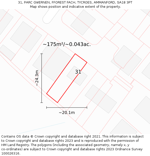 31, PARC GWERNEN, FFOREST FACH, TYCROES, AMMANFORD, SA18 3PT: Plot and title map