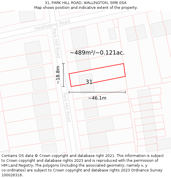 31, PARK HILL ROAD, WALLINGTON, SM6 0SA: Plot and title map