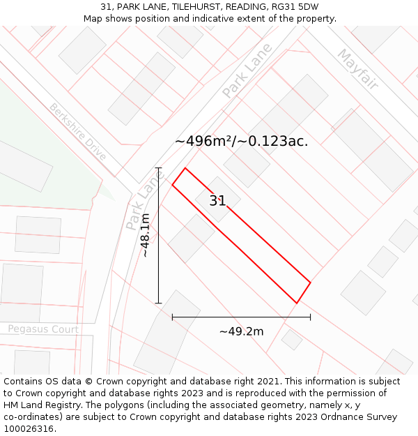 31, PARK LANE, TILEHURST, READING, RG31 5DW: Plot and title map