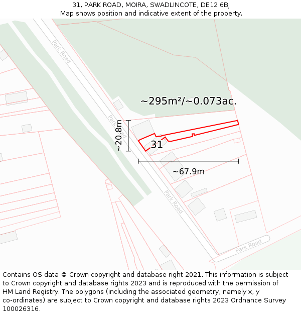 31, PARK ROAD, MOIRA, SWADLINCOTE, DE12 6BJ: Plot and title map