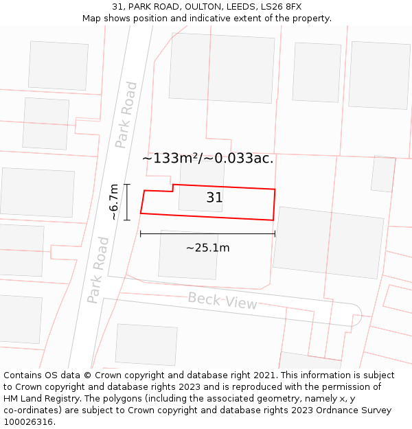 31, PARK ROAD, OULTON, LEEDS, LS26 8FX: Plot and title map