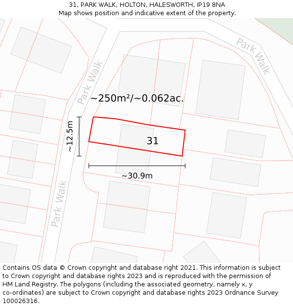 31, PARK WALK, HOLTON, HALESWORTH, IP19 8NA: Plot and title map