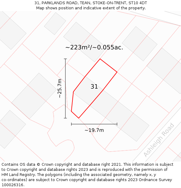 31, PARKLANDS ROAD, TEAN, STOKE-ON-TRENT, ST10 4DT: Plot and title map