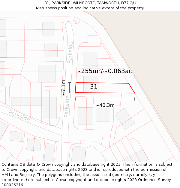 31, PARKSIDE, WILNECOTE, TAMWORTH, B77 2JU: Plot and title map