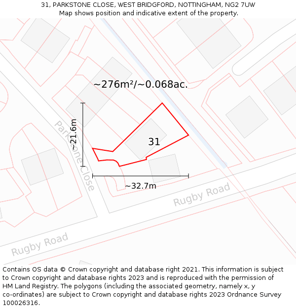 31, PARKSTONE CLOSE, WEST BRIDGFORD, NOTTINGHAM, NG2 7UW: Plot and title map