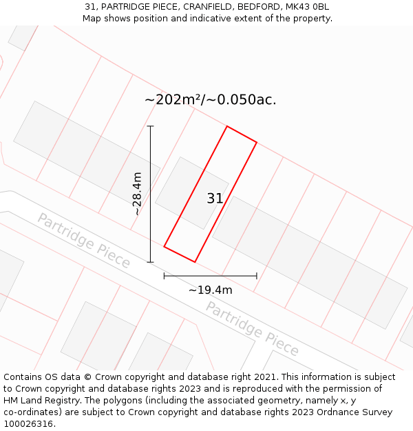 31, PARTRIDGE PIECE, CRANFIELD, BEDFORD, MK43 0BL: Plot and title map