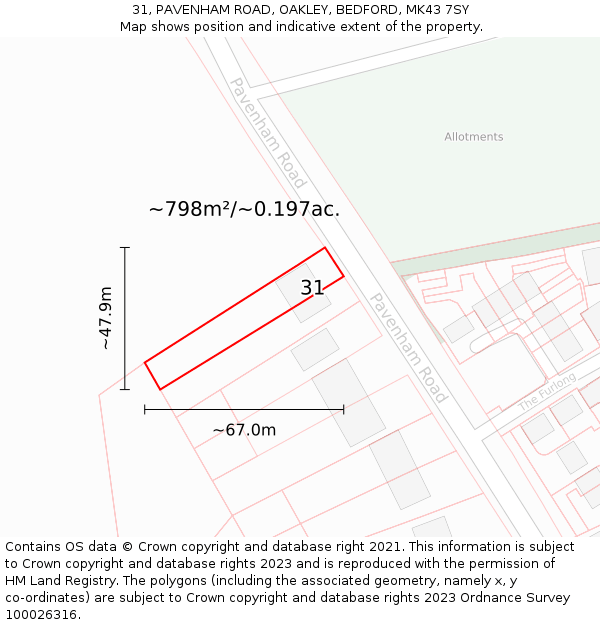 31, PAVENHAM ROAD, OAKLEY, BEDFORD, MK43 7SY: Plot and title map