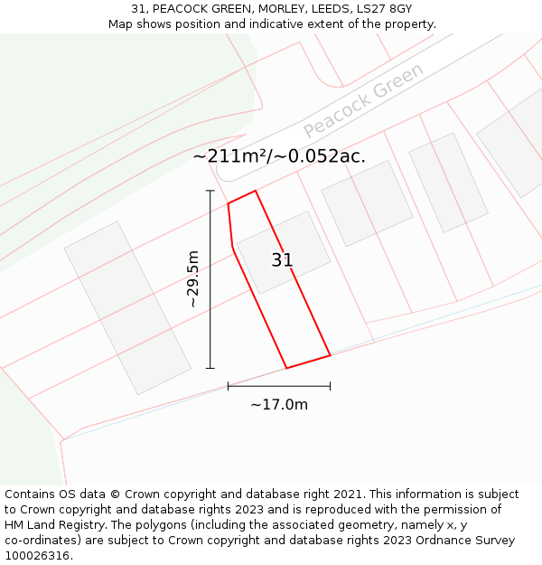 31, PEACOCK GREEN, MORLEY, LEEDS, LS27 8GY: Plot and title map