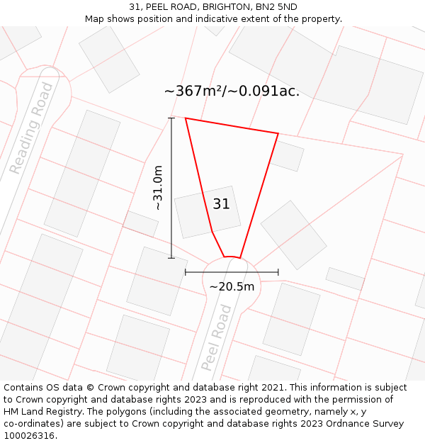 31, PEEL ROAD, BRIGHTON, BN2 5ND: Plot and title map