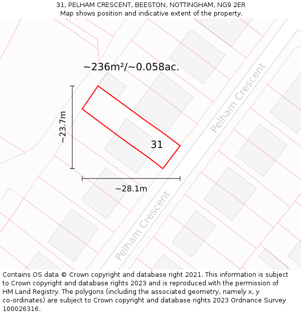 31, PELHAM CRESCENT, BEESTON, NOTTINGHAM, NG9 2ER: Plot and title map