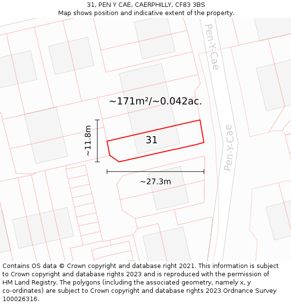 31, PEN Y CAE, CAERPHILLY, CF83 3BS: Plot and title map